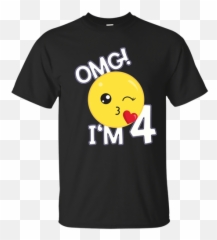 Kids 4th Birthday Kiss Emoji T - Shirt Omg Im 4 Year Old Happy,I Am Okay Emoticon
