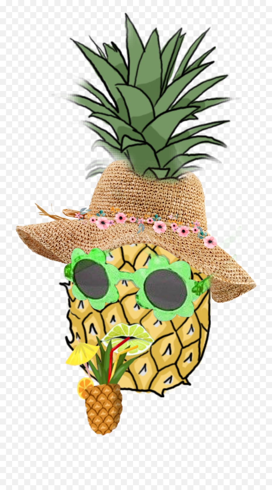 Annanas Glasses Hat Mouth Sticker - Drawings Of Pineapples Emoji,Pineapple Emoji Hat