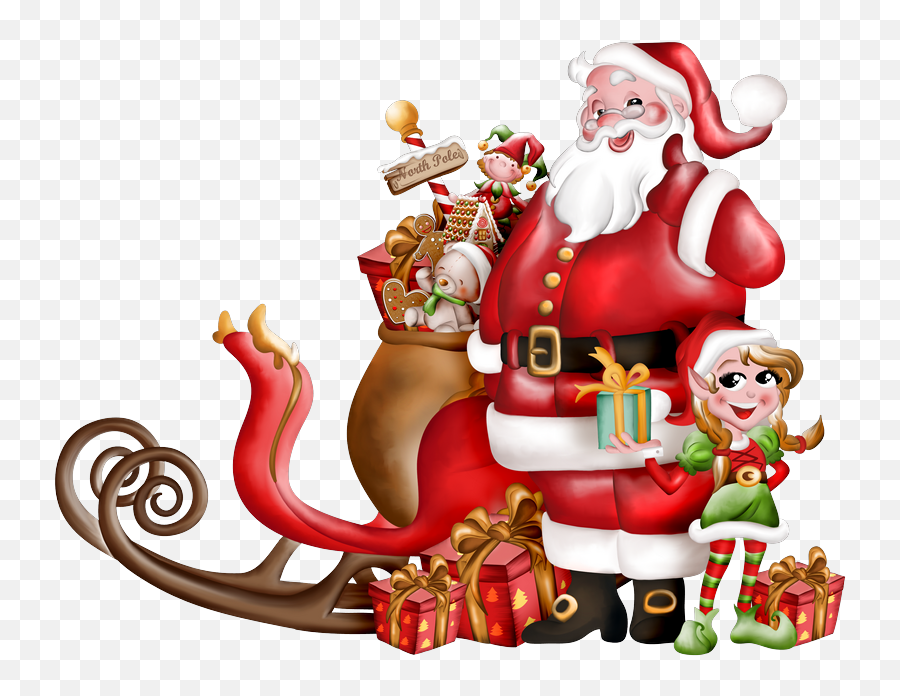 Clipart Pere Noel Traineau - Png Download Full Size Pere Noel Png Emoji,Emoji Dessin Animé