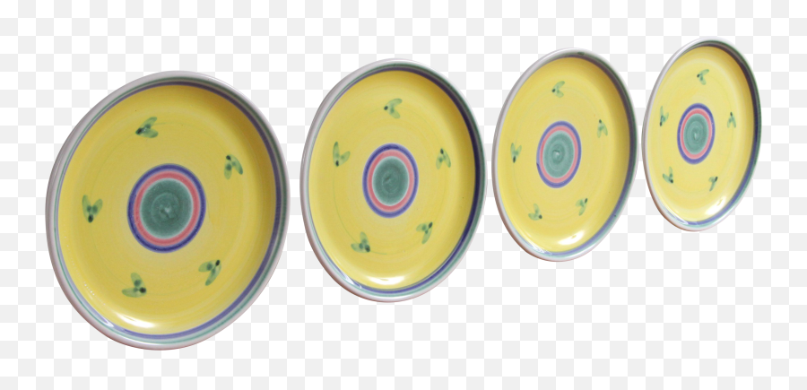 Vintage Italian Yellow Faience Hand Painted Dinner Plates - Set Of 4 Emoji,Itallian Hands Emoticon