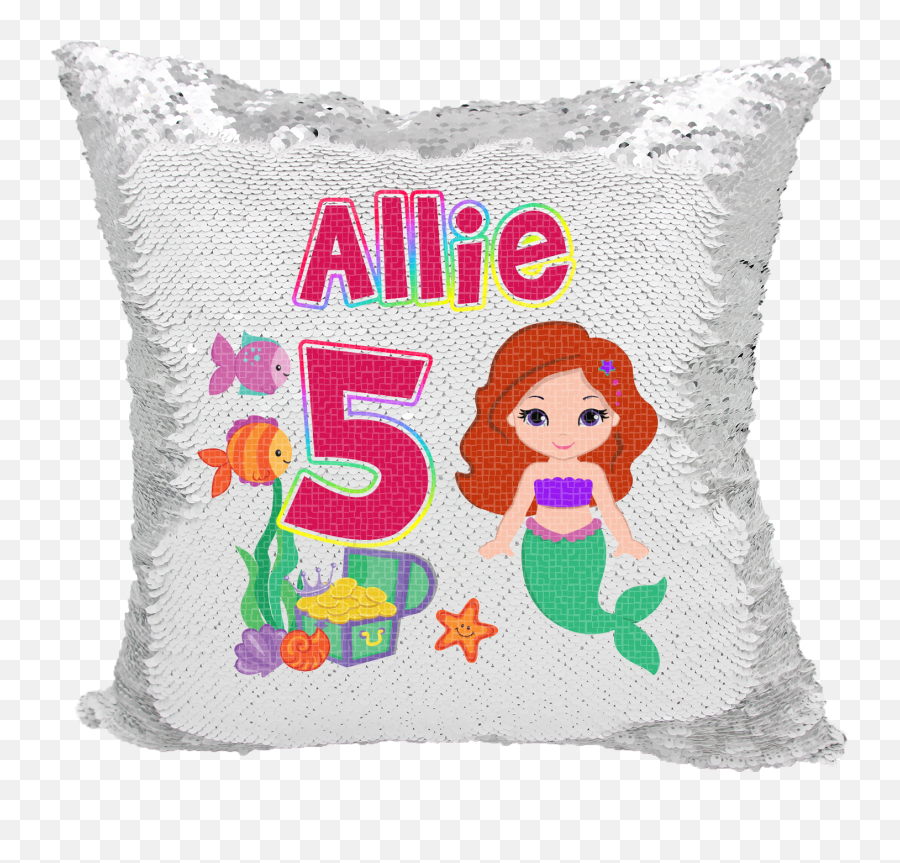 Handmade Personalized Birthday Mermaid Underwater Sequin Pillow Case - Mermaid Emoji,Throwing Confetti Emoticon