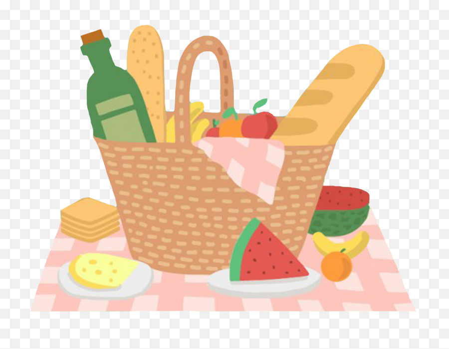 Picnic Basket Wine Bread Cheese Sticker - Cartoon Picnic Basket Emoji,Picnic Basket Emoji