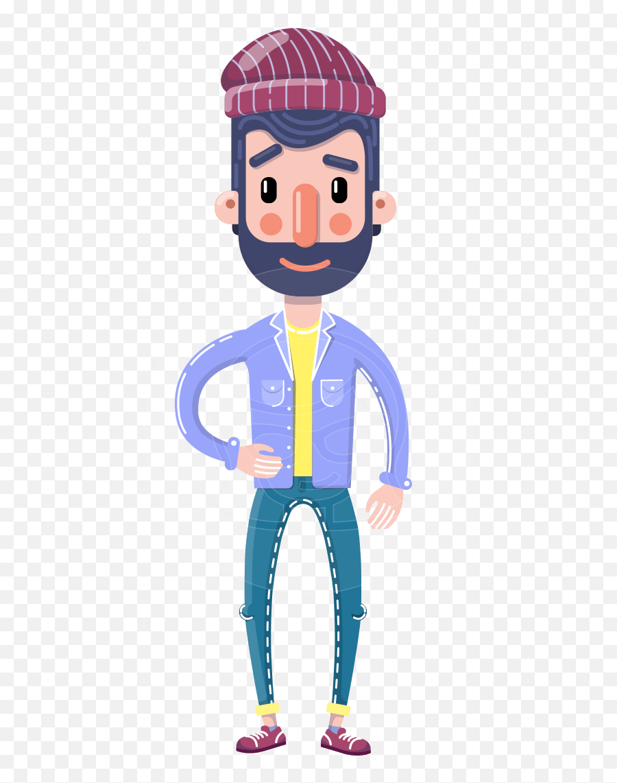 Man With Beard Cartoon Character In - Flat Art Style Cartoon Emoji,Bearded Man Emoji
