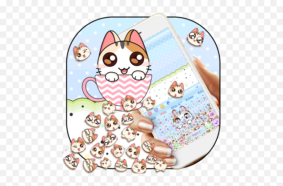 Cute 3d Cup Cat Keyboard Theme For Android - Download Cafe Dot Emoji,Cat Emojis For Android