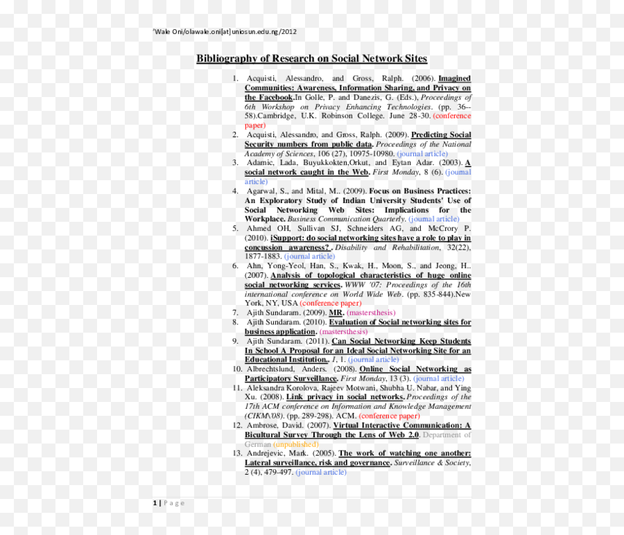 Doc Bibliography Of Research On Social Network Sites - Document Emoji,Orkut Emotions