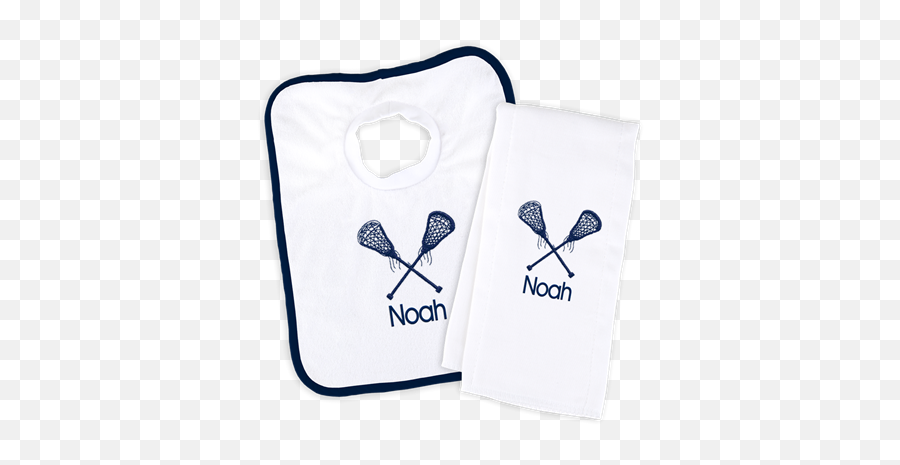 Personalized Bib And Burp Cloth Set With Lacrosse - Lacrosse Stick Shaft Emoji,Emoji Blanket Set