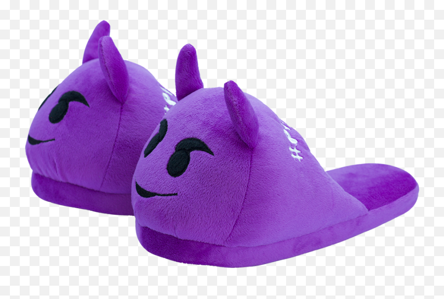 Plushmoji Emoji Slippers - Smiling Face With Horns Purple Devil Emoji Pillow,Smiling Face Emoji