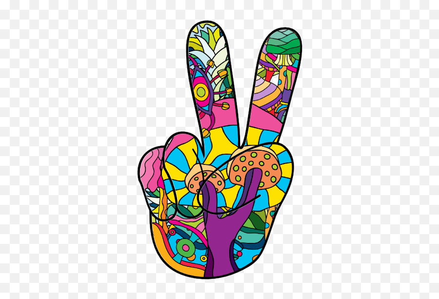 Psychedelic Hand Peace Sign Hippie Sticker Emoji,Olive Peace Sign Emoji