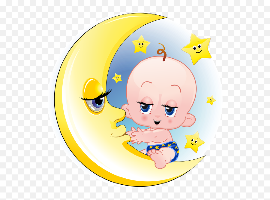 Baby Girl And Boy On Moon Cartoon Clip - Half Moon With Baby Emoji,Baby Girl Emoji Transparent Background