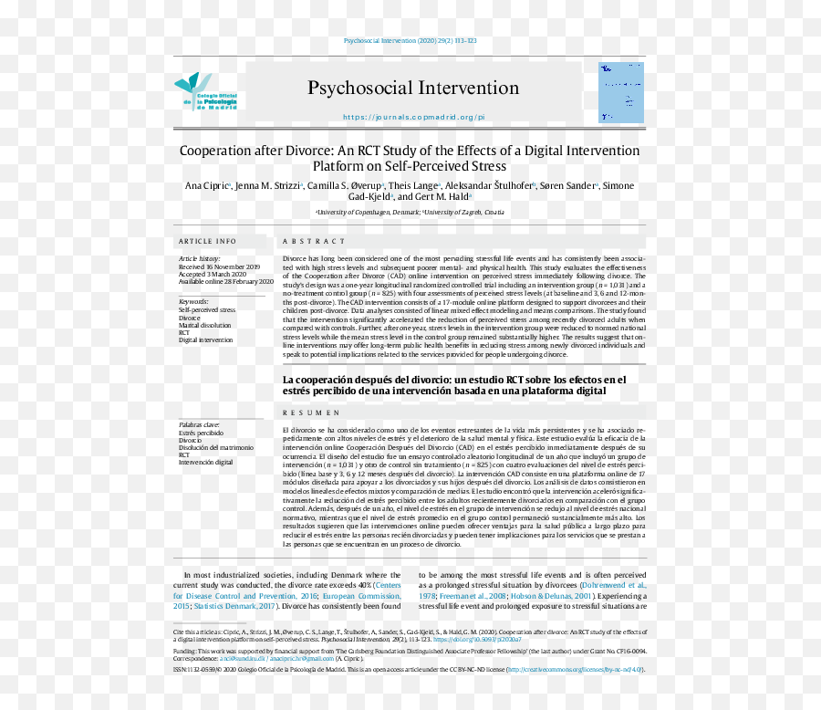 Pdf Cooperation After Divorce An Rct Study Of The Effects - Horizontal Emoji,Divorce Emotions Cycle