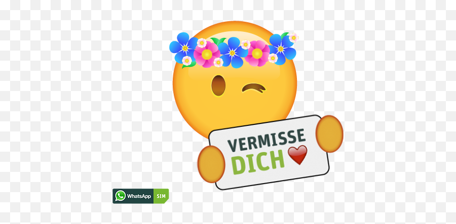 Urlaub Emoticon Mit Blumenkranz Und Zwinkern Whatsapp Sim - Happy Emoji,Da Emoticons