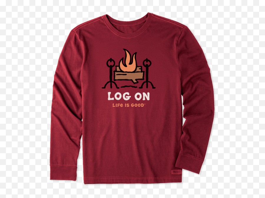 Fireplace Long Sleeve Crusher Tee - Life Is Good Log On Shirt Emoji,Fire Emoji T Shirt