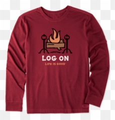 Fireplace Long Sleeve Crusher Tee - Life Is Good Log On Shirt Emoji,Fire Emoji T Shirt