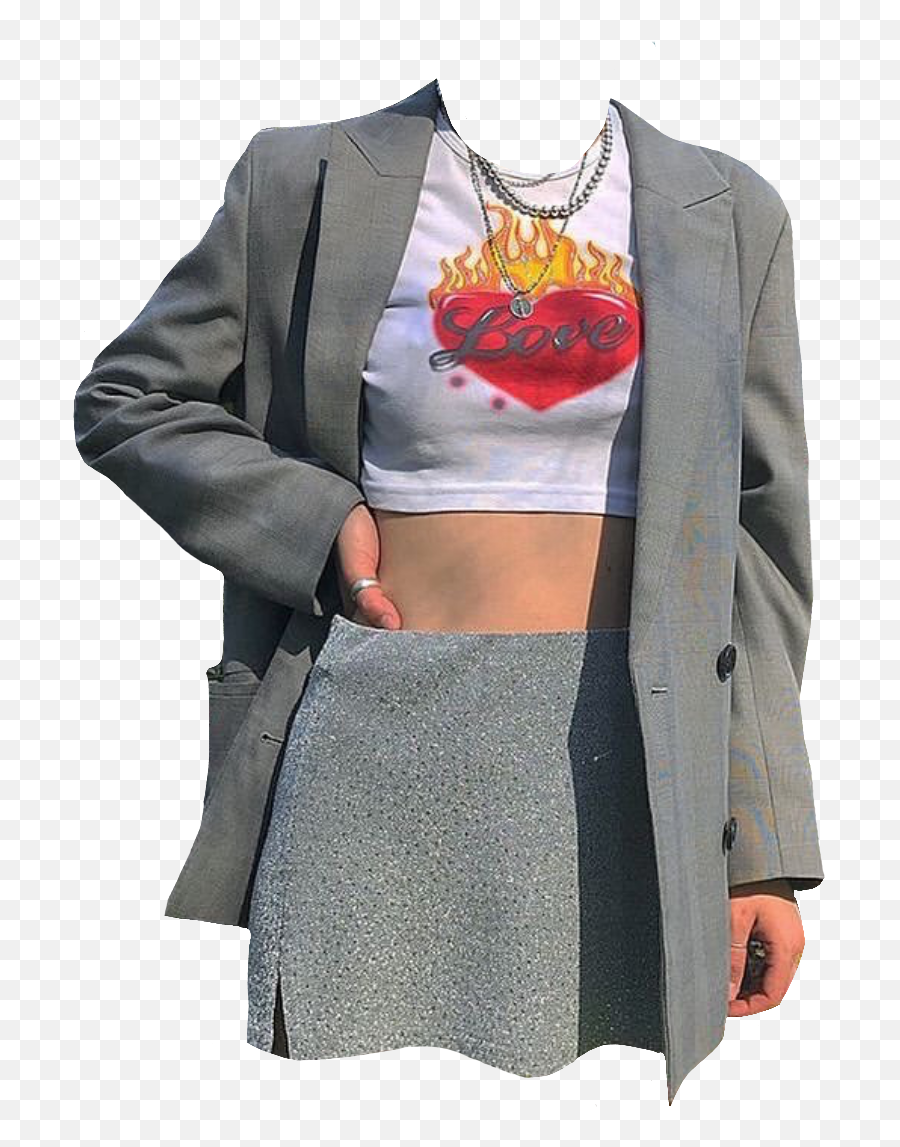 Outfit Outfits Png Pngs Grey Sticker - Long Sleeve Emoji,Emoji Crop Top And Skirt