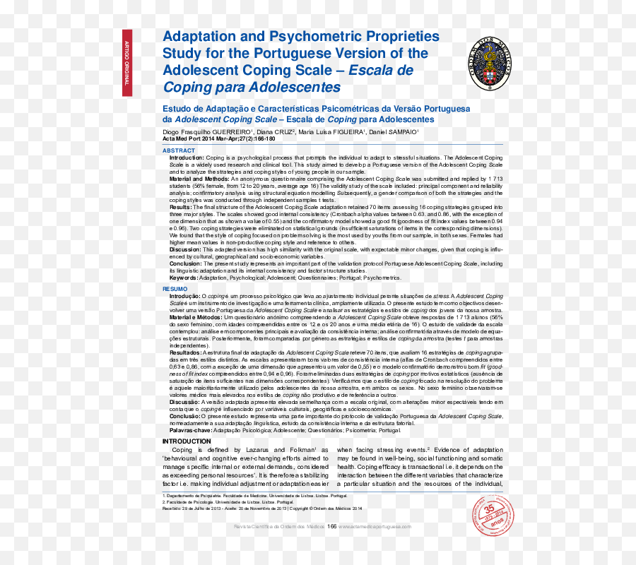 Pdf Adaptation And Psychometric Proprieties Study For The - Document Emoji,Emotion E58