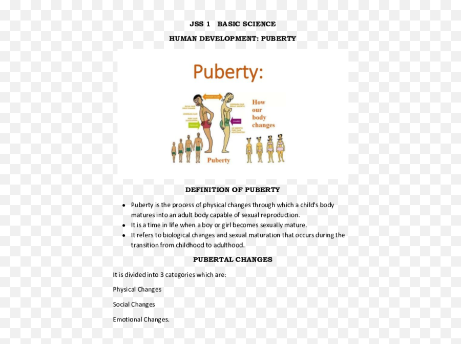 Pdf Jss 1 Basic Science - Human Developmentpuberty Chidi Language Emoji,How To Deal With Puberty Emotions