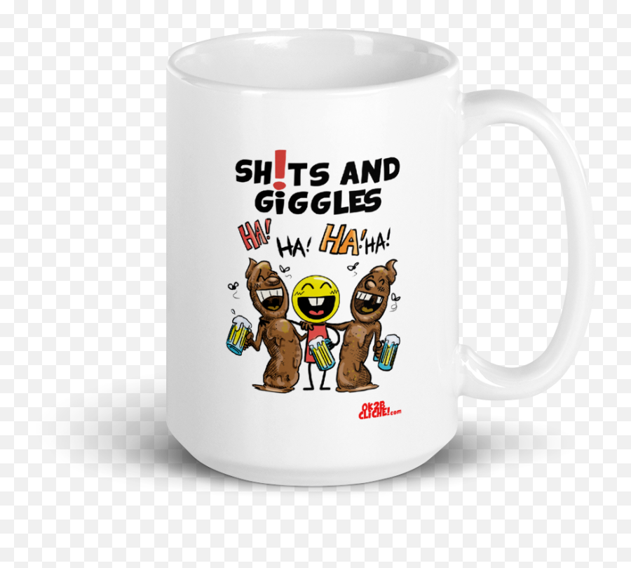Shits And Giggles White Glossy Mug U2013 Cliche Shirts Emoji,Giggle Emoticon Phone