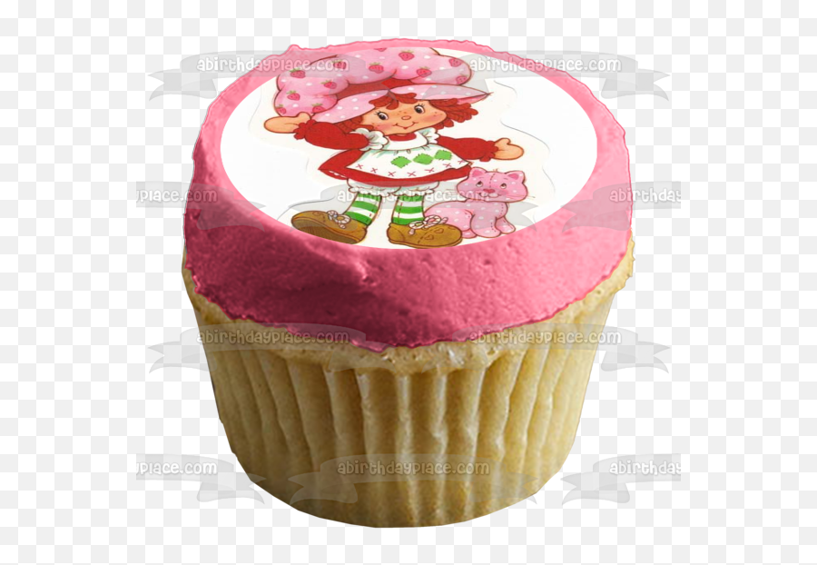 Strawberry Shortcake Waving Pink Cat Edible Cake Topper Image Abpid11939 Emoji,Strawberry Cake Emoji