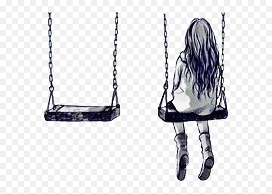 Art Blackandwhite Girl Sticker - Alone Girl On A Swing Drawing Emoji,Swings Emoji