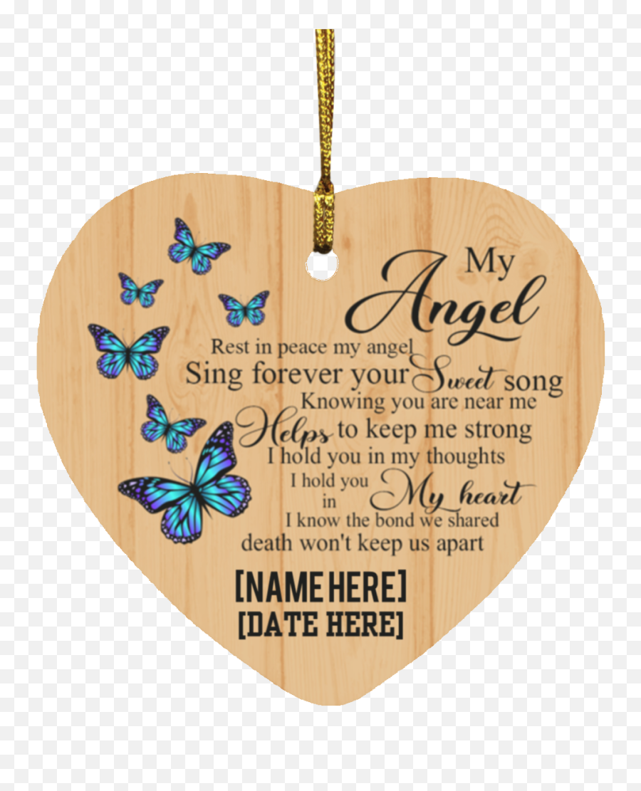 Personalized Butterfly Rest In Peace My Angel Sing Forever Your Sweet Song Memorial Remembrance Heart Ornament Emoji,Emotion Blutterfly