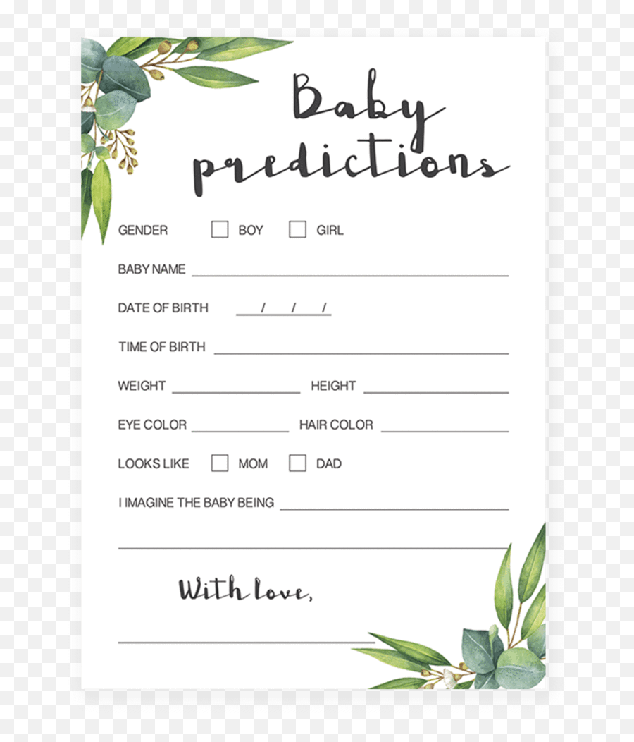 Watercolor Leaves Baby Predictions Game - Printable Baby Predictions Emoji,Printable Emotions Bingo Game