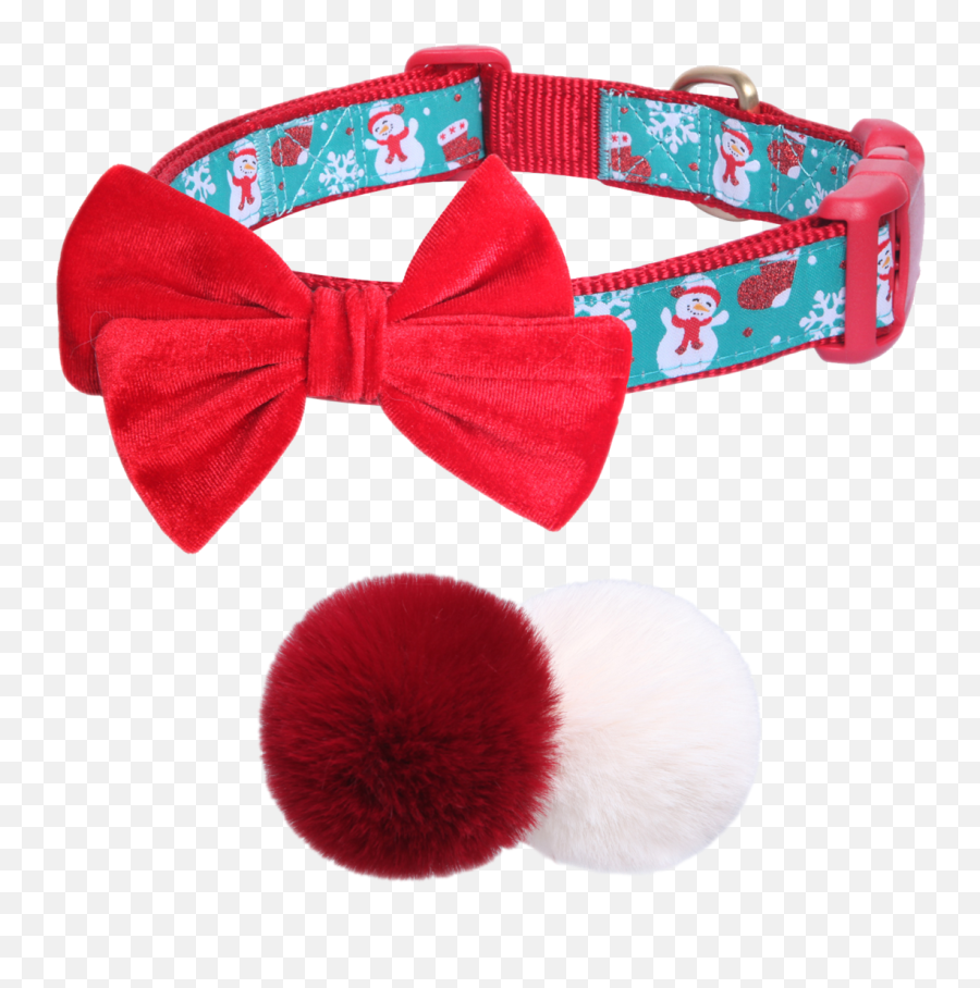 Festive Snowman And Snowflake Christmas Dog Collar With Handmade Bowtie And Pompom Balls - Solid Emoji,Emotions Pom Pom Balls