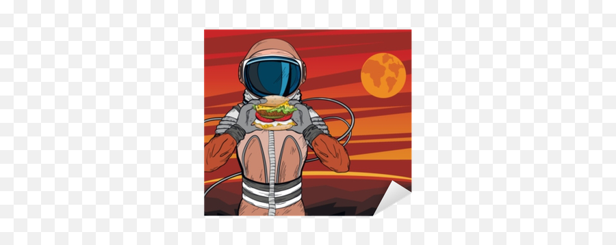 Astronaut With Fast Food Hamburger In Pop Art Style Cosmonaut On Mars Planet Surface Eating Cheeseburger Sticker U2022 Pixers - We Live To Change Pop Art Comida Rapida Emoji,Fotos De Emoticons Comendo Hamburgue