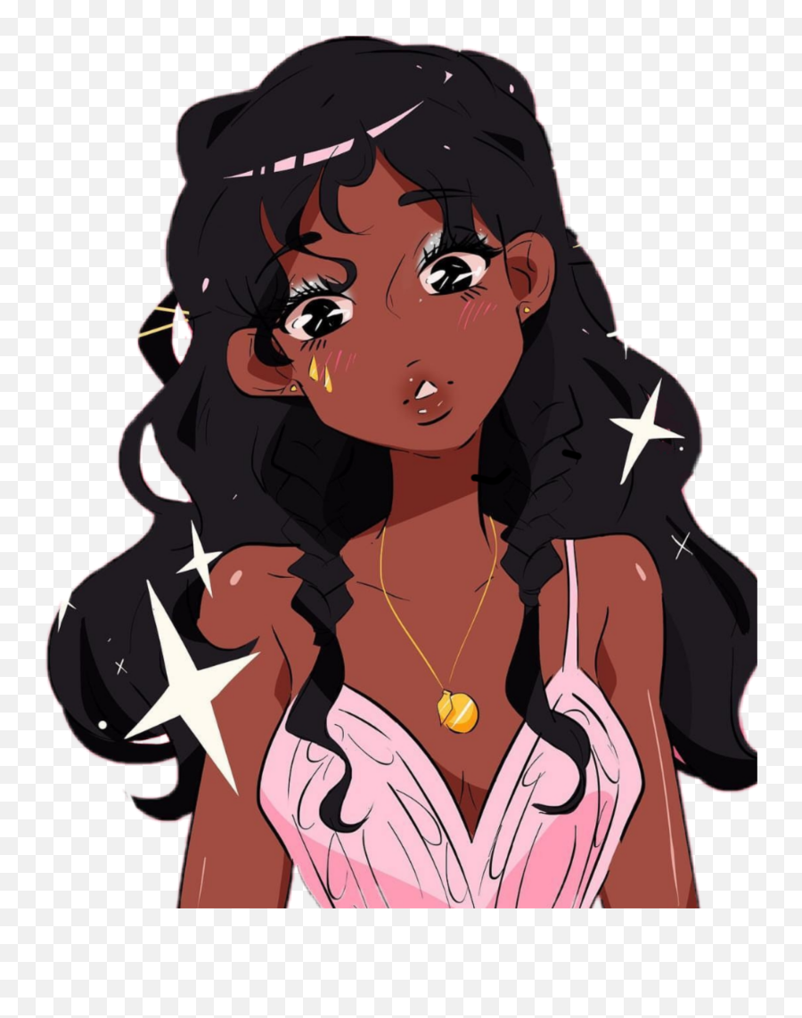 Aesthetic Anime Cute Blackgirl Sticker - Black Anime Girl Pfps Emoji,Cute Black Girl Emojis