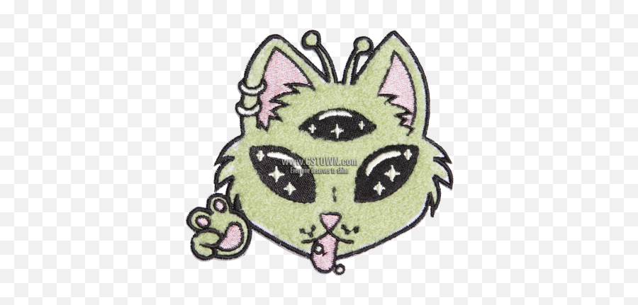 Green Alien Cat With Three Eyes Chenille Patch - Cstown Alien Cat Png Emoji,Emotion Eyes Printable