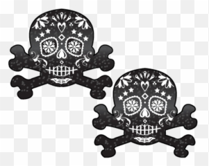 Black Skull Day Of The Dead Nipple - Skull Nipple Pasties Png Emoji,Nipple Emoji