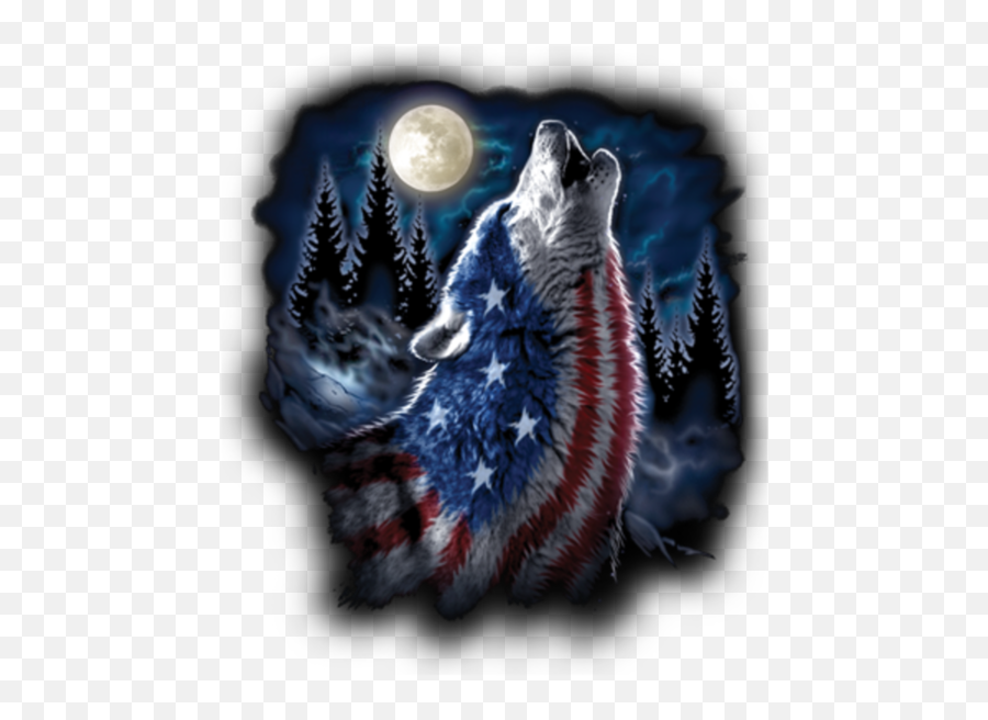 Flag Wolf American T - Shirt American Flag Wolf Emoji,Wolf Moon Emoticon