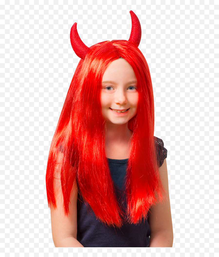 Download Red Devil Wig Halloween At - Fictional Character Emoji,Devil Emoji Halloween Costume