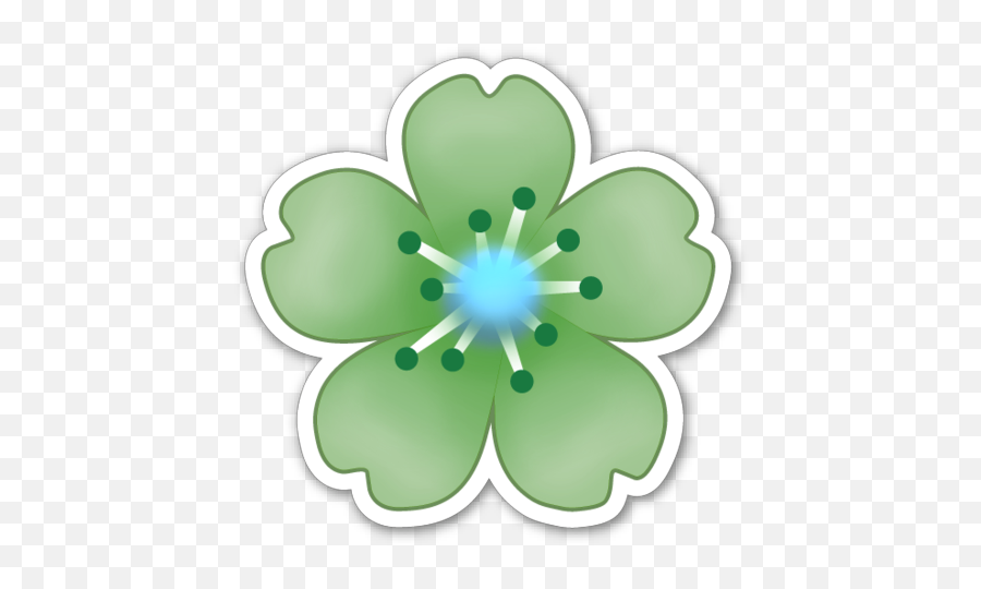 Flower Green Blue Emoji Sticker - Iphone Cherry Blossom Emoji,Flower Emoji Symbol