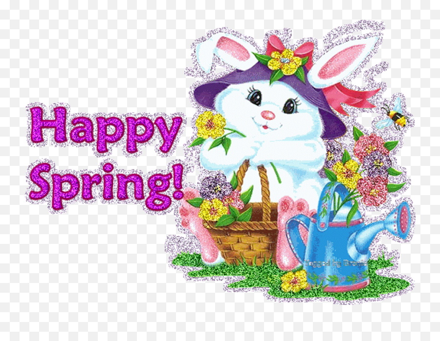 Cute White Glitter Kitty Says Happy Spring - Desicommentscom Cartoon Flower Happy Spring Emoji,Bunny Emoticons