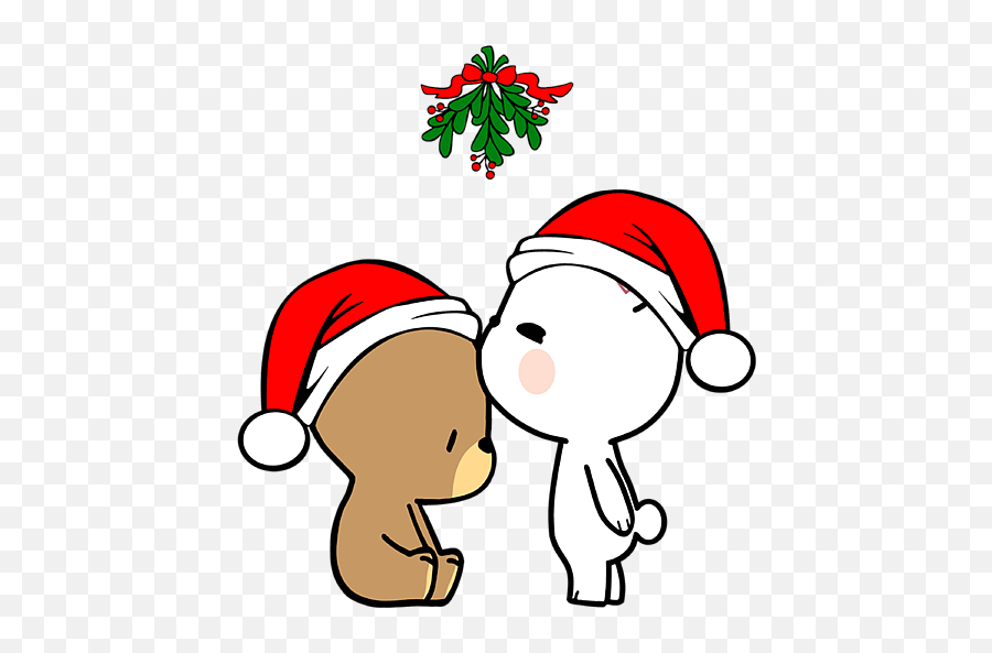 Milk Mocha Bear Kissing Underneath The Mistletoe Christmas Emoji,Cute Milk Emoji