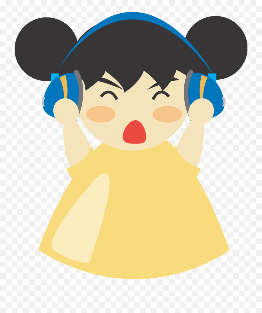 Black Haired Girl With Pigtails Yellow - Lärm Clipart Emoji,Black Kitty Wearing Headphones Emoticon