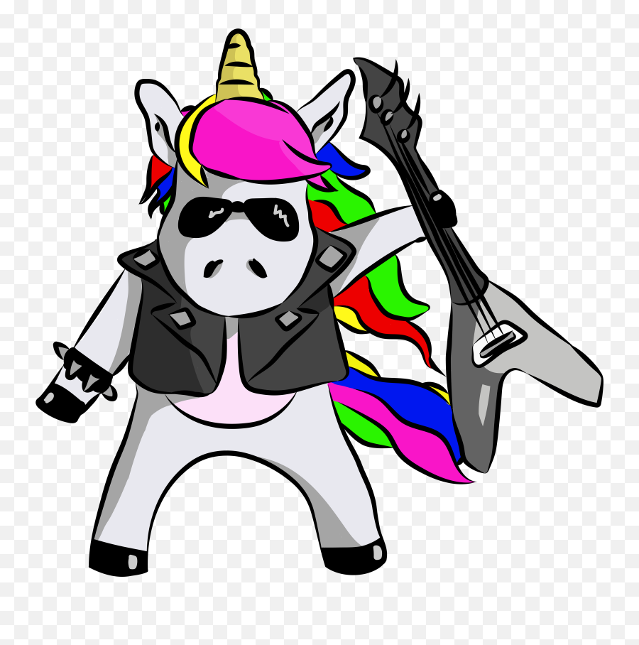 Unicorn Rock Star Cartoon Comic - Rock And Roll Unicorn Emoji,Rocker Horns Emoticon
