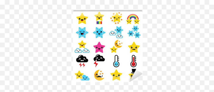 Cute Weather Kawaii Icons - Star Rainbow Moon Snowflake Wall Mural U2022 Pixers U2022 We Live To Change Drawing Emoji,Snowflake Sun Leaf Leaf Emoji