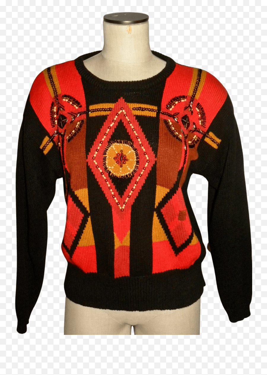 Vintage Bright Bohemian - Long Sleeve Emoji,Mixed Emotions Multi Colored Sweater