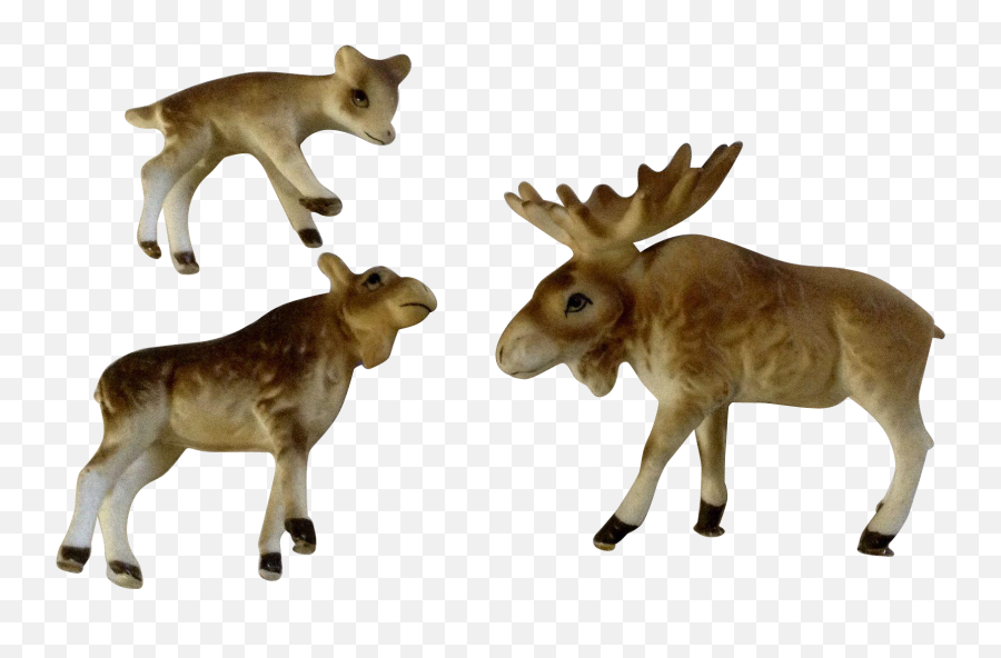 Bone China Miniatures Moose Set Matte - Vintage Bone China Animal Figurines Of Moose Emoji,Emotions And Miniatures