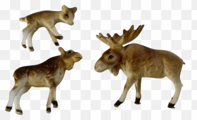 Bone China Miniatures Moose Set Matte - Vintage Bone China Animal Figurines Of Moose Emoji,Emotions And Miniatures