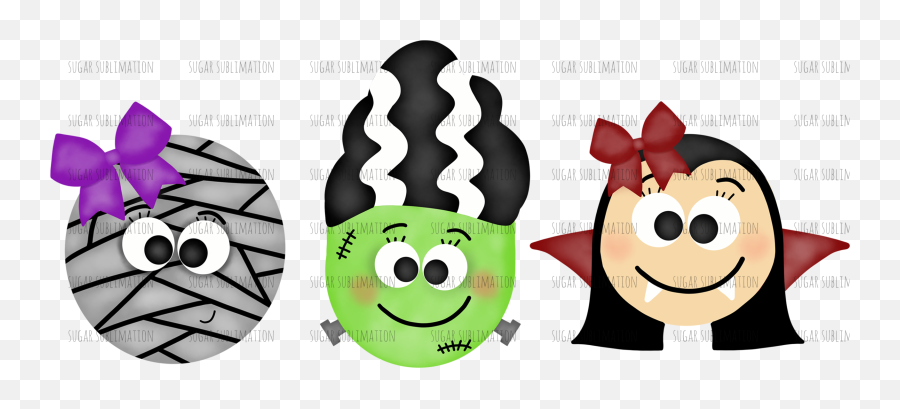 Halloween Trio - Mummy Frankenstein Vampire Sublimation Transfer Happy Emoji,Vampire Happy Halloween Emoticon