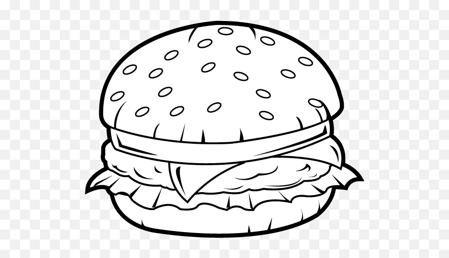 Free Hamburger Clipart Black And White - Outline Image Of Burger Emoji,Chee...