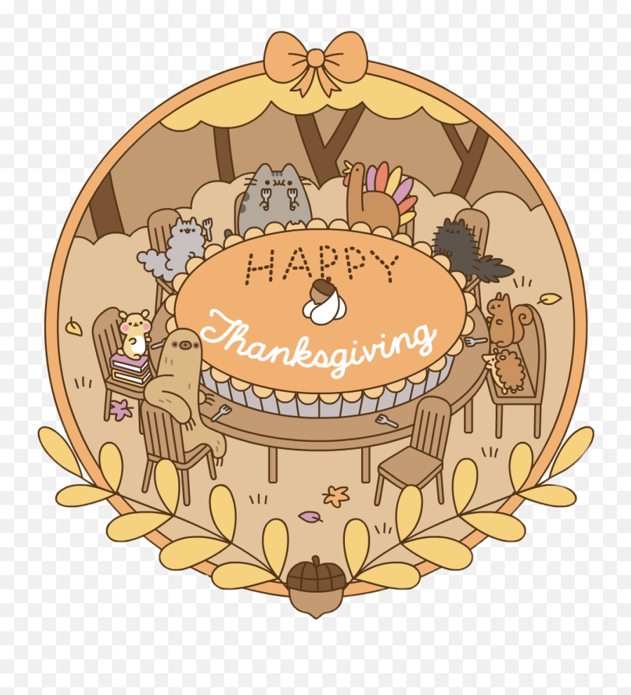 Pusheen Kawaii Pie Turkey Sticker - Pusheen Thanksgiving Emoji,Turkey And Pie Emoji