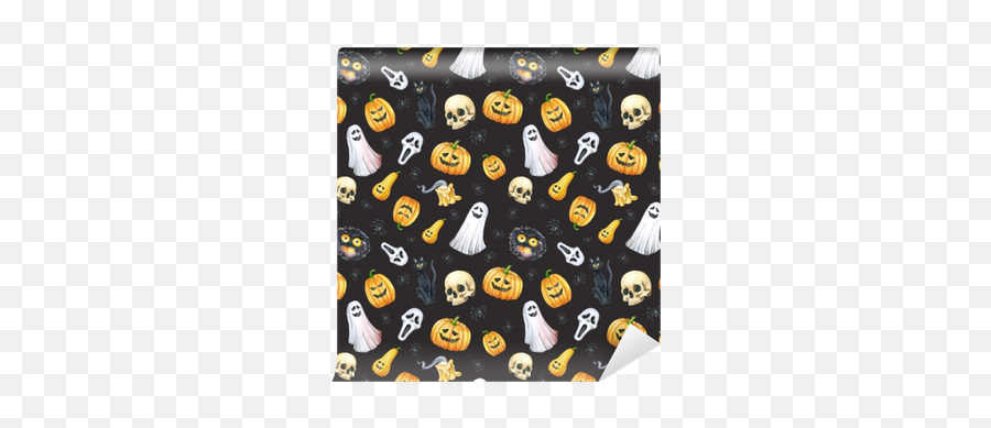 Happy Halloween Seamless Pattern Background Funny Pumpkin Ghost Black Cat Monsters Watercolor Illustration Wall Mural U2022 Pixers - We Live To Fondo De Calabazas Halloween Emoji,Ghost Dog Emoticon