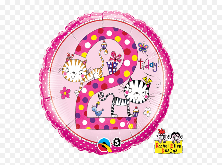 18 Rachel Ellen - Age 2 Kittens Polka Dots Qualatex Foil 2 Years Old Girl Birthday Balloon Emoji,Ellen Emojis