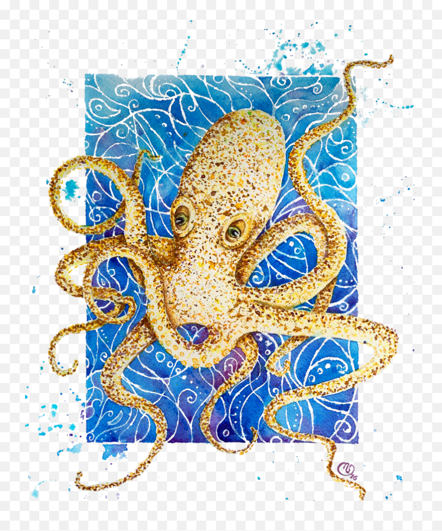 La Pieuvre - Contemporary Watercolor Octopus Painting Art Common Octopus Emoji,Kraken Emoji