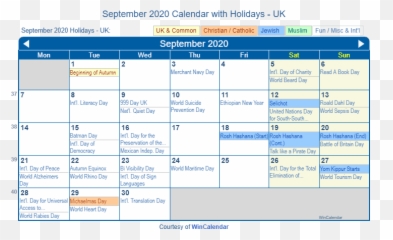 September 2020 Calendar With Holidays - Vertical Emoji,Elephant Emoji Outlook
