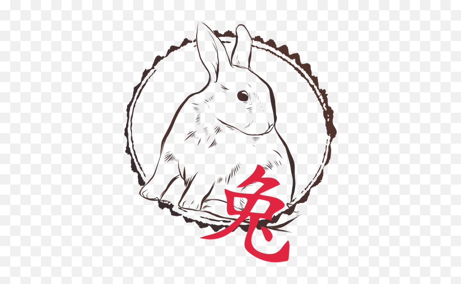 Rabbit Bunny Hieroglyph China Horoscope Stamp Emblem Emoji,Bunny Emoticon With Flower