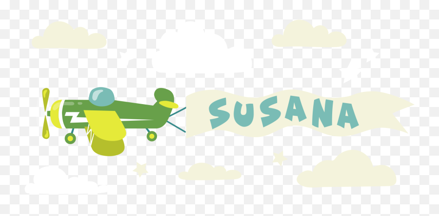 Plane With Name And Clouds Illustration Wall Art - Art Emoji,Emoji Valance